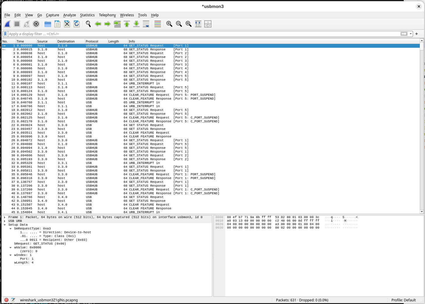 Wireshark with the initial capture